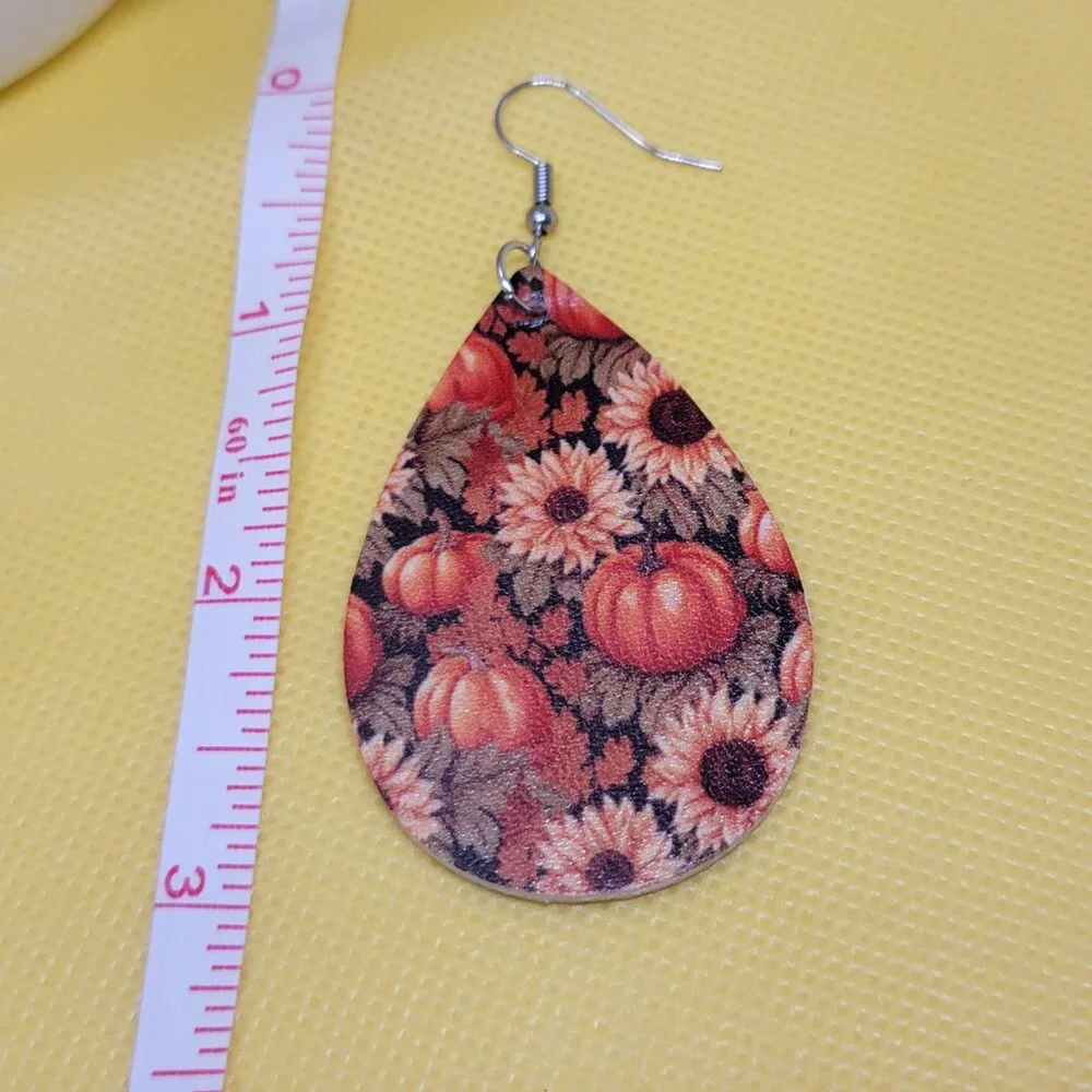 Pumpkin Sunflower PU Leather Earrings 2 2/4